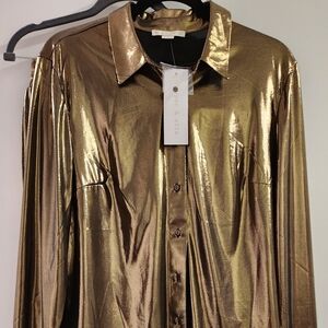 Shiny Fabric Long Sleeve Shirt